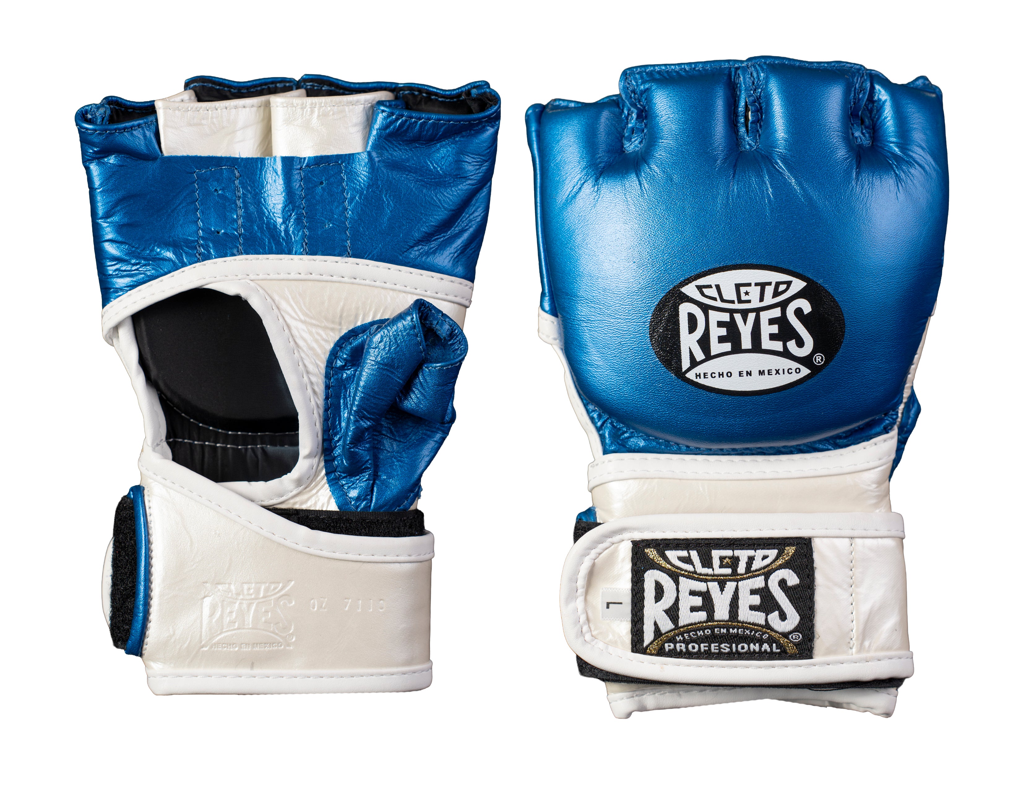 GUANTES PARA PELEA MMA EN PIEL DE RES AZUL METALICO/ PERLA