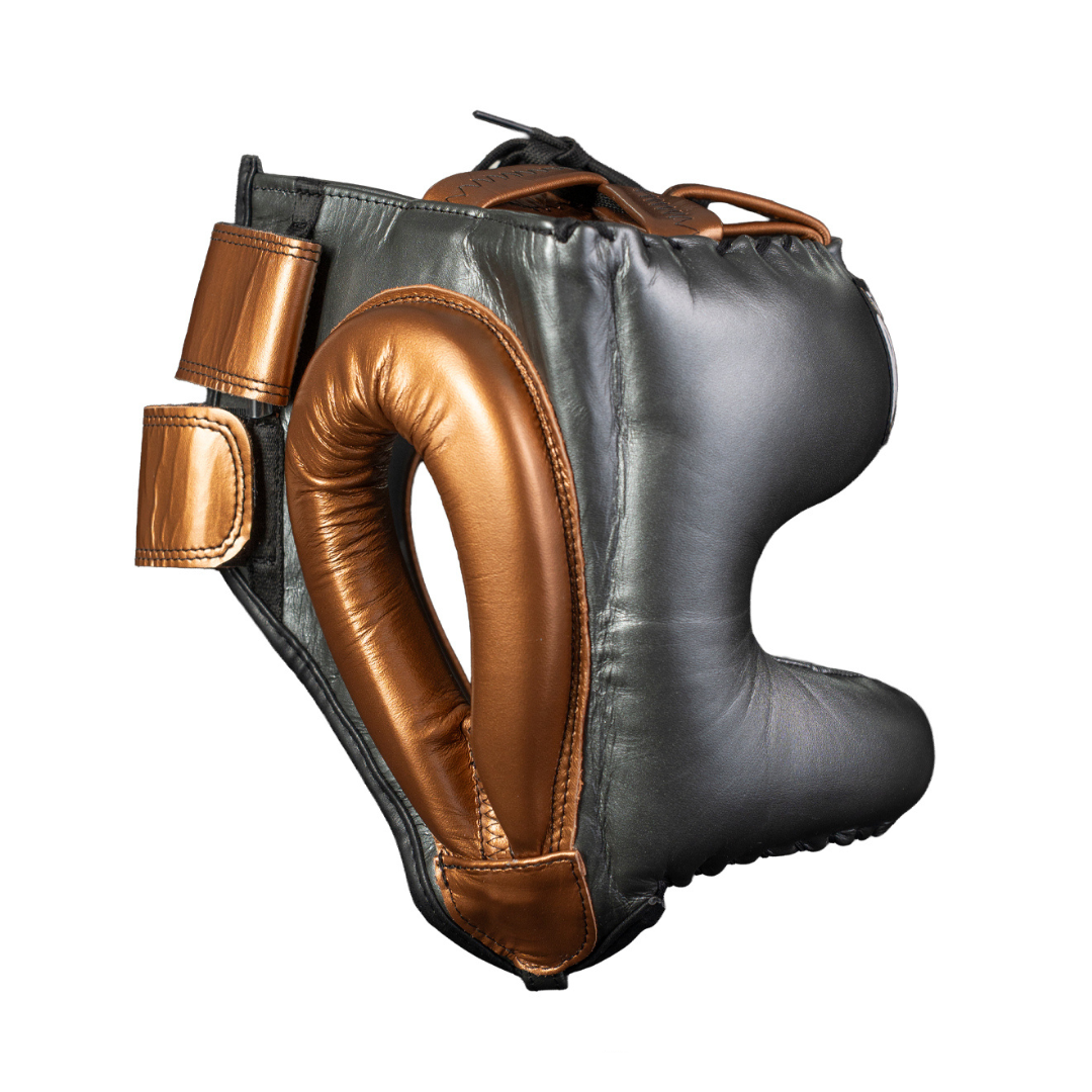 PROTECTOR DE CABEZA TRADICIONAL EN PIEL DE RES GRIS OXFORD/COBRIZO