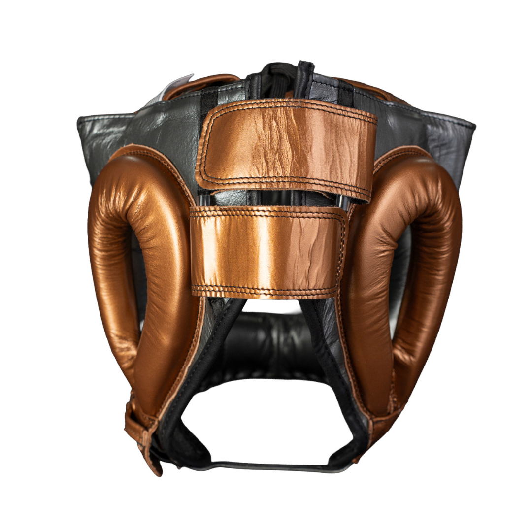 PROTECTOR DE CABEZA TRADICIONAL EN PIEL DE RES GRIS OXFORD/COBRIZO