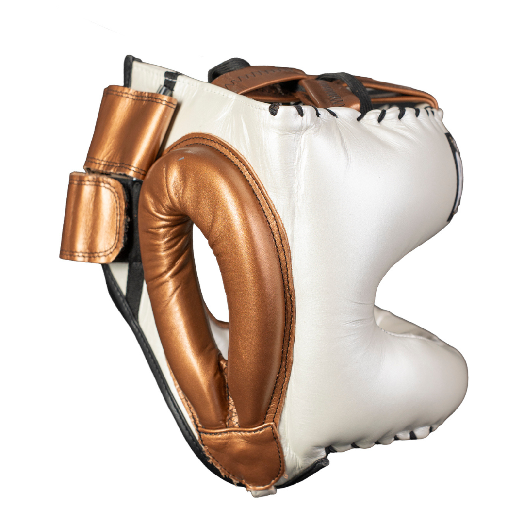 PROTECTOR DE CABEZA TRADICIONAL EN PIEL DE RES PERLA/COBRIZO