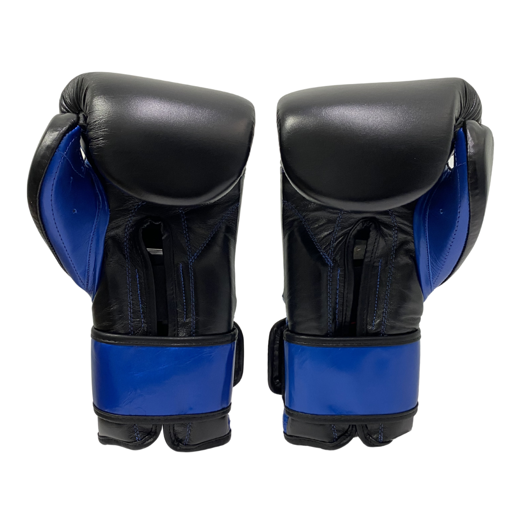 GUANTE DE ENTRENAMIENTO EN PIEL DE RES C/CIERRE DE CONTACTO NEGRO/AZUL METÁLICO