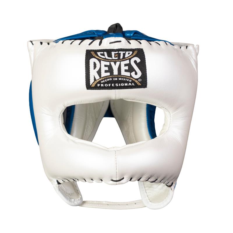 PROTECTOR DE CABEZA TRADICIONAL EN PIEL DE RES PERLA/AZUL METALICO