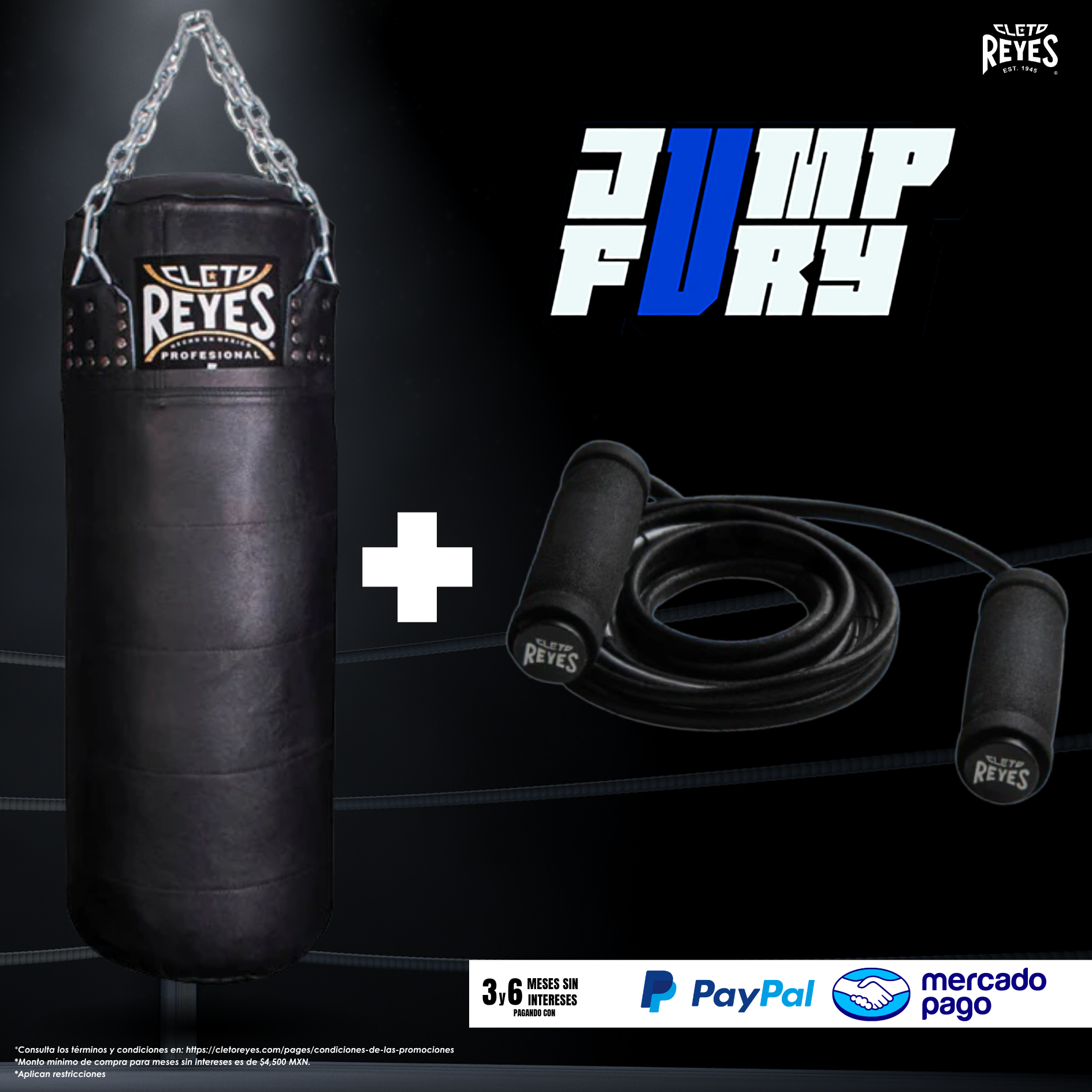KIT KNOCKOUT: COSTAL DE CUERO "L" +  CUERDA JUMP FURY