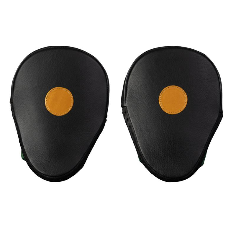 MANILLAS EN PIEL DE RES CURVAS PARA GOLPES VERDE METALICO/DORADO, WBC