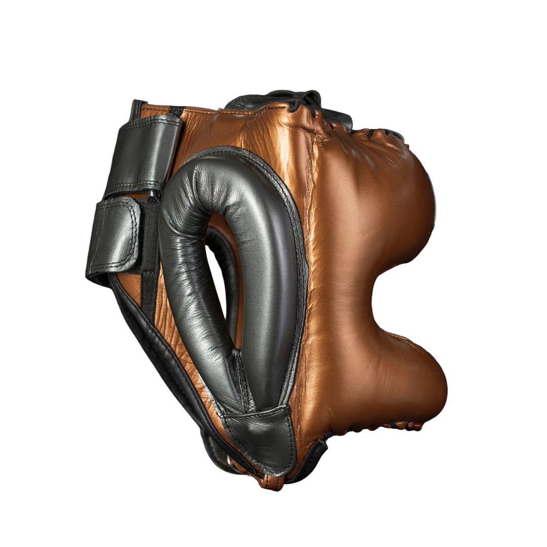 PROTECTOR DE CABEZA TRADICIONAL EN PIEL DE RES COBRIZO/GRIS OXFORD