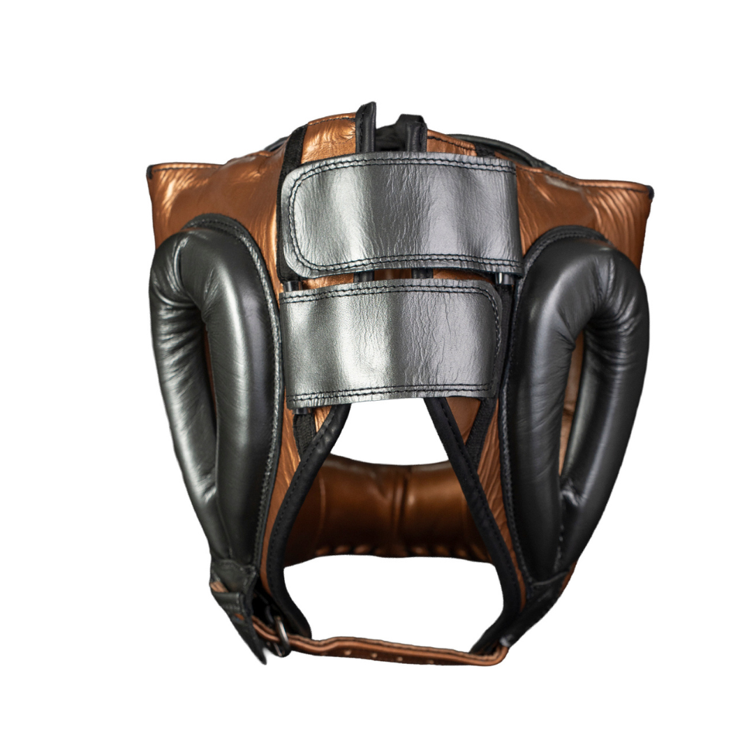 PROTECTOR DE CABEZA TRADICIONAL EN PIEL DE RES COBRIZO/GRIS OXFORD