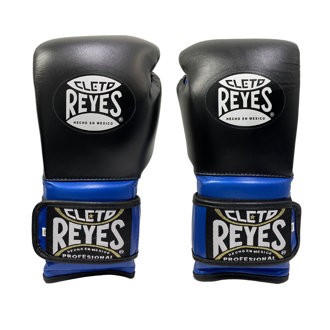 GUANTE DE ENTRENAMIENTO EN PIEL DE RES C/CIERRE DE CONTACTO NEGRO/AZUL METÁLICO